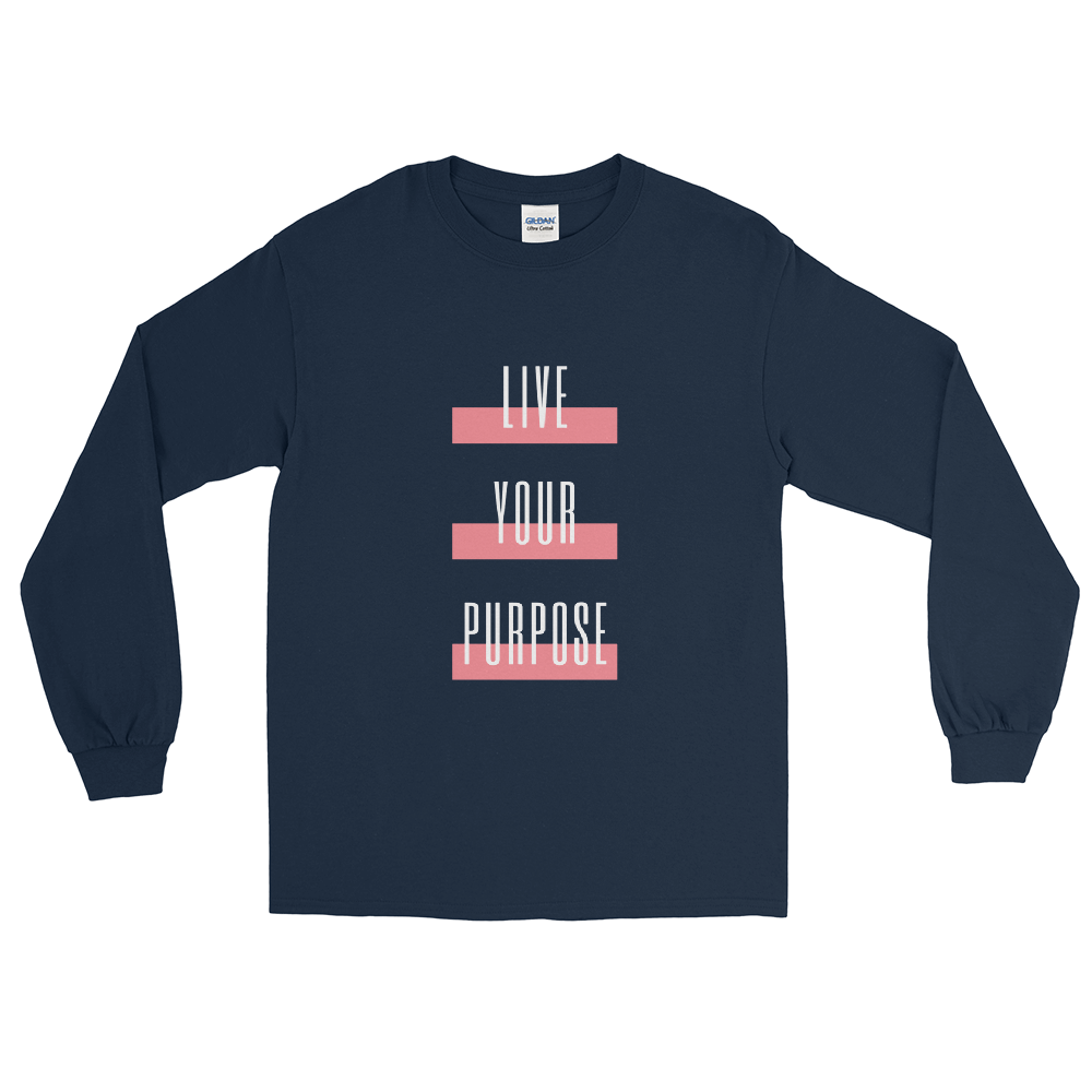 Live Your Purpose Unisex Long Sleeve Shirt Navy and Pink